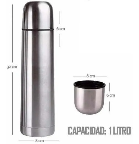 Termo Bala 1 Litro Acero Inoxidable Doble Capa Termica Plateado - Imagen 7