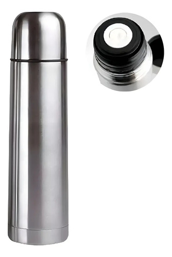 Termo Bala 1 Litro Acero Inoxidable Doble Capa Termica Plateado - Imagen 2