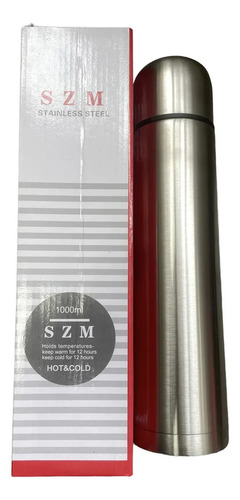 Termo Bala 1 Litro Acero Inoxidable Doble Capa Termica Plateado - Imagen 4