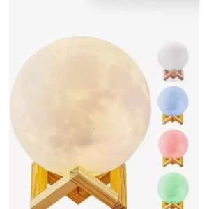 Lámpara Veladora Luna Base Madera Táctil 15cm