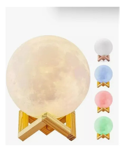 Lámpara Veladora Luna Base Madera Táctil 15cm