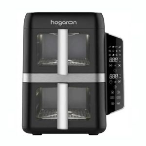 Freidora De Aire Doble Canasto Vertical Hogaron Hgaf12dbk 2400w Capacidad 9l Con Panel Digital Y Visor Con 12 Programas De Cocción Negro