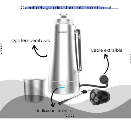 Termo Eléctrico Peabody Etermo De Acero Inoxidable 1l - Imagen 2