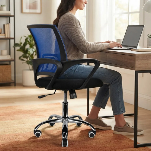 Silla De Oficina Ezri Mesh Con Posabrazos Azul - Imagen 3