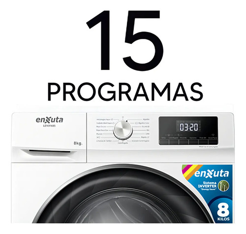 Lavarropas Automático Enxuta 8kg Inverter 1400rpm Frontal Blanco - Imagen 4